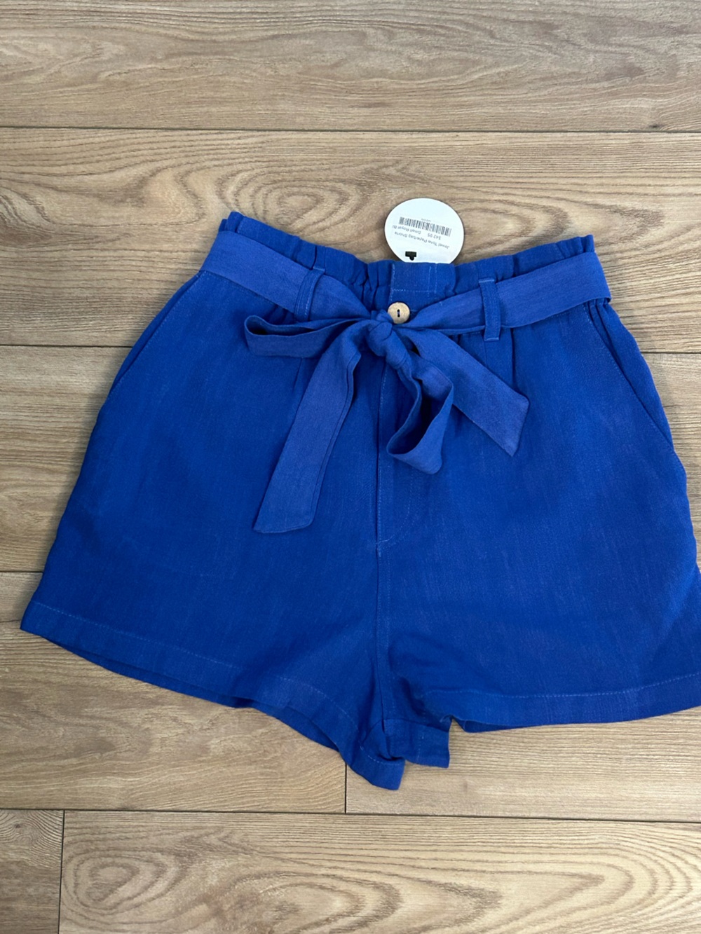NWT GeeGee Royal Blue Paperbag Waist Tie Linen Blend Shorts Size Small Boutique